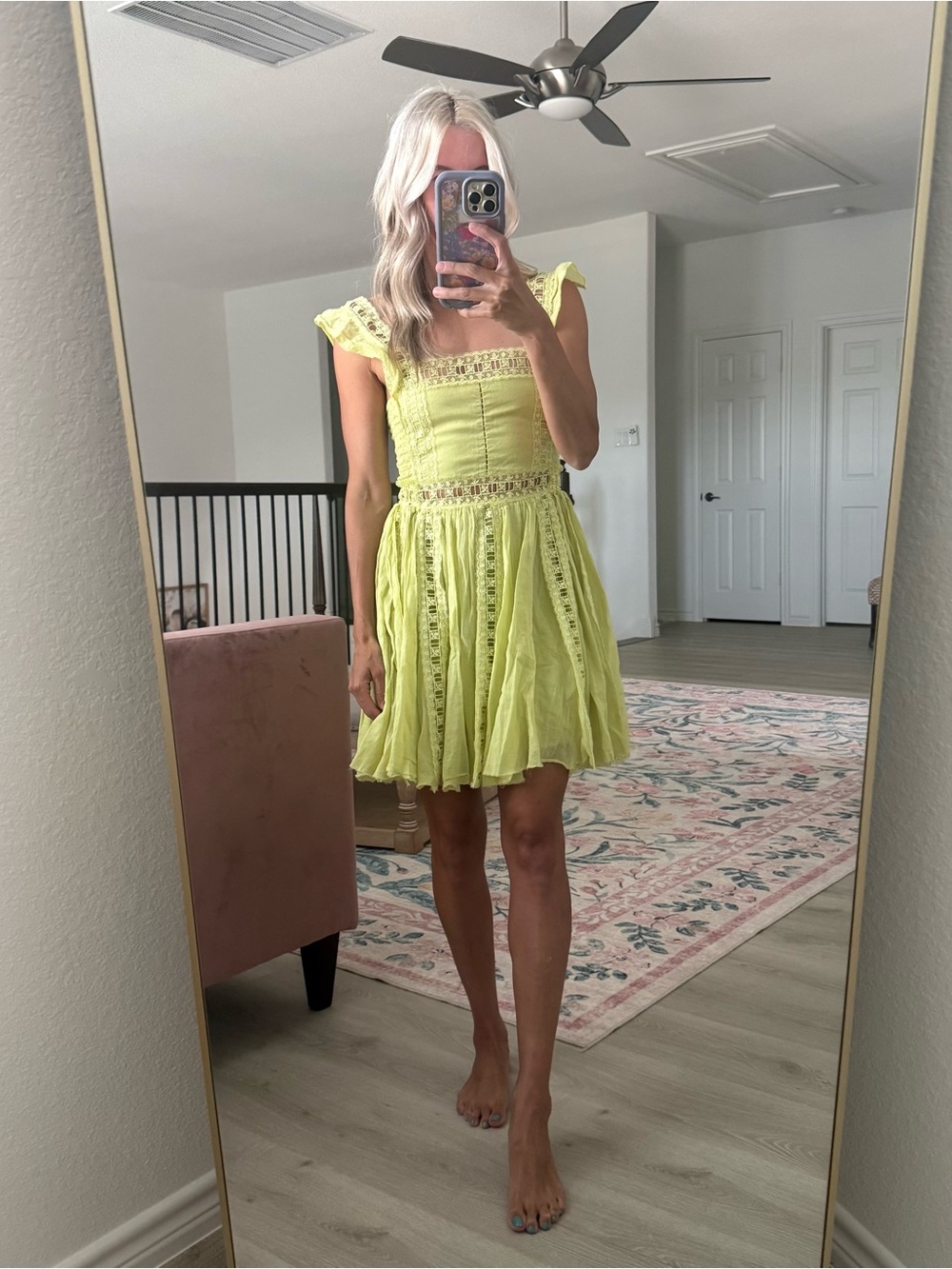 Free People yellow lace dress xs